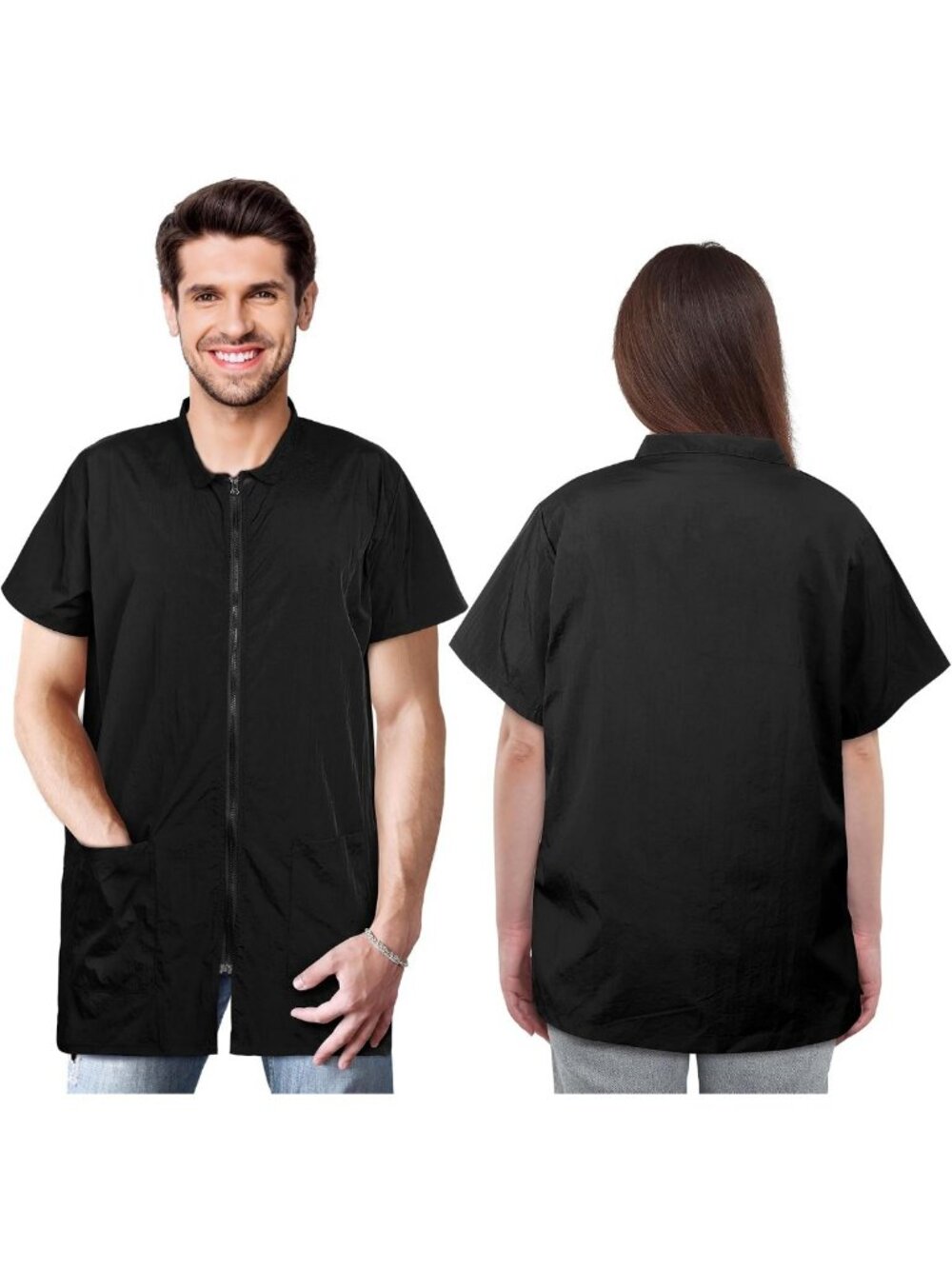 2 Pack Black Pet Groomer Smocks - Water Resistant, Anti-Static, Full Zipper